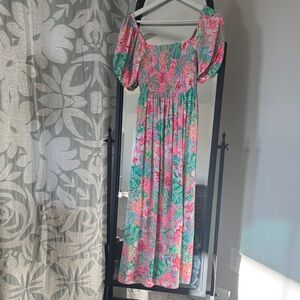 Lilly Pulitzer Floral Midi Dress - Pink and Green
